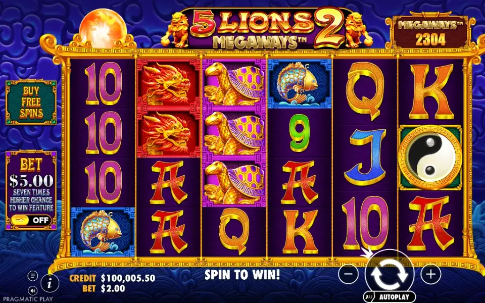 5 Lions Megaways 2, spin 65